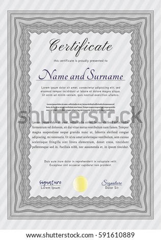 Grey Certificate. With background. Cordial design. Detailed. 