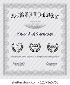 Grey Certificate. With background. Modern design. Vector illustration. 