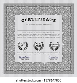 Grey Certificate. With background. Money Pattern. Vector illustration. 
