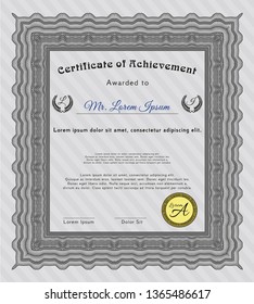 Grey Certificate. Beauty design. With linear background. Vector illustration. 