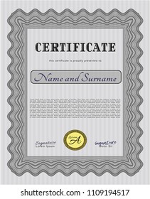  Grey Certificate. With complex background. Money design. Vector illustration. 