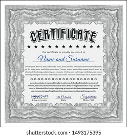 Grey Certificate. Complex background. Money Pattern. Detailed. 