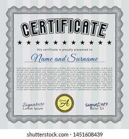 Grey Certificate. With complex linear background. Detailed. Retro design. 
