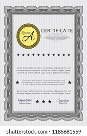 Grey Certificate. Cordial design. With complex linear background. Detailed. 