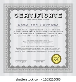 Grey Certificate. Cordial design. Vector illustration. With background. 