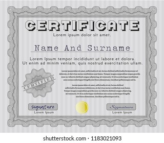 Grey Certificate. Customizable, Easy to edit and change colors. With linear background. Money Pattern design. 