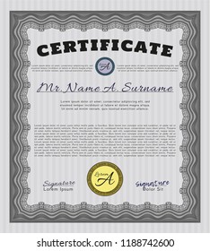 Grey Certificate. Customizable, Easy to edit and change colors. With guilloche pattern. Elegant design. 