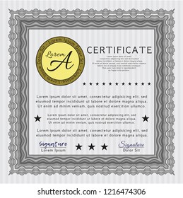 Grey Certificate. Detailed. With background. Artistry design. 