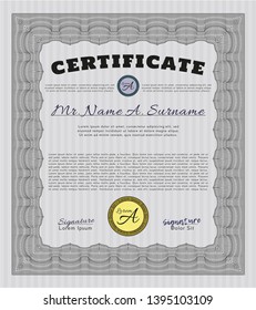 Grey Certificate. Detailed. With complex linear background. Perfect design. 