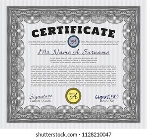 Grey Certificate diploma or award template. With guilloche pattern and background. Modern design. Vector illustration. 