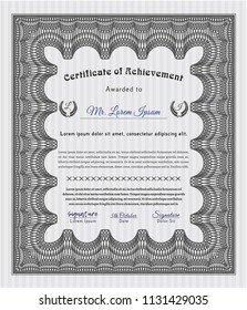 Grey Certificate diploma or award template. Artistry design. Easy to print. Vector illustration. 