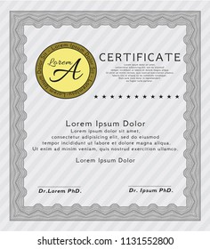 Grey Certificate diploma or award template. Cordial design. Customizable, Easy to edit and change colors. With complex background. 