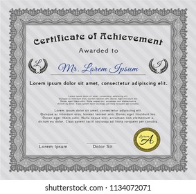 Grey Certificate diploma or award template. With guilloche pattern. Sophisticated design. Customizable, Easy to edit and change colors. 