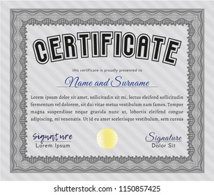 Grey Certificate diploma or award template. With complex background. Money Pattern. Customizable, Easy to edit and change colors. 