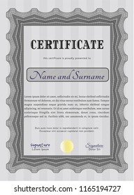 Grey Certificate diploma or award template. Detailed. With quality background. Good design. 