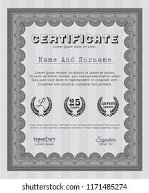 Grey Certificate diploma or award template. Detailed. Easy to print. Good design. 