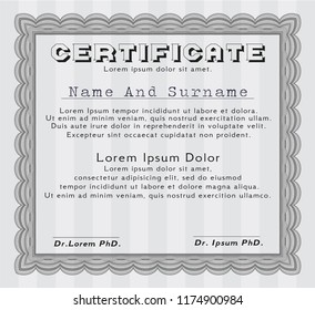 Grey Certificate diploma or award template. With guilloche pattern and background. Vector illustration. Modern design. 