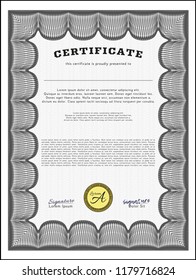 Grey Certificate diploma or award template. Printer friendly. Vector illustration. Money design. 