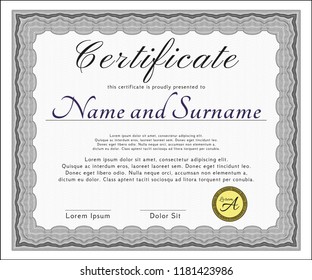 Grey Certificate diploma or award template. Modern design. Vector illustration. With quality background. 