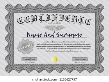 Grey Certificate diploma or award template. Complex background. Vector illustration. Good design. 