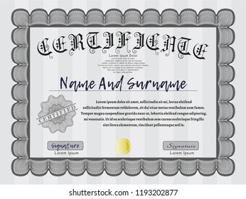 Grey Certificate diploma or award template. Detailed. With great quality guilloche pattern. Money design. 