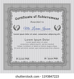 Grey Certificate diploma or award template. Superior design. Easy to print. Detailed. 