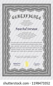 Grey Certificate diploma or award template. With background. Retro design. Detailed. 
