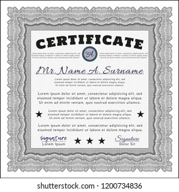 Grey Certificate diploma or award template. Customizable, Easy to edit and change colors. With guilloche pattern and background. Nice design. 