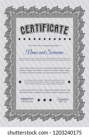 Grey Certificate diploma or award template. With complex linear background. Money design. Detailed. 