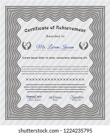 Grey Certificate diploma or award template. Nice design. With linear background. Detailed. 