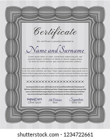 Grey Certificate diploma or award template. Vector illustration. Complex background. Sophisticated design. 