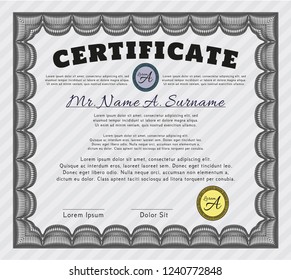 Grey Certificate diploma or award template. Detailed. Complex background. Artistry design. 