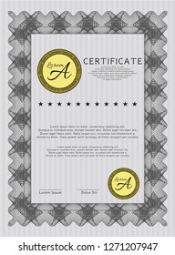 Grey Certificate diploma or award template. With guilloche pattern and background. Modern design. Customizable, Easy to edit and change colors. 