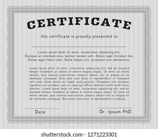 Grey Certificate diploma or award template. Money Pattern design. With complex linear background. Customizable, Easy to edit and change colors. 