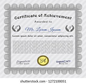 Grey Certificate diploma or award template. Artistry design. Customizable, Easy to edit and change colors. With complex background. 