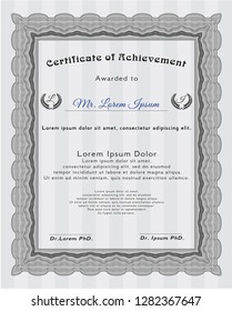 Grey Certificate diploma or award template. With guilloche pattern and background. Good design. Customizable, Easy to edit and change colors. 