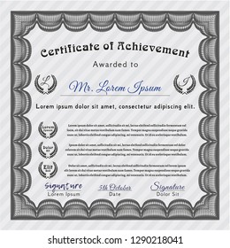 Grey Certificate diploma or award template. Detailed. Easy to print. Perfect design. 