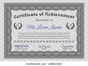 Grey Certificate diploma or award template. With guilloche pattern. Vector illustration. Perfect design. 