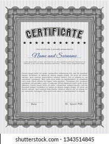 Grey Certificate diploma or award template. Customizable, Easy to edit and change colors. With guilloche pattern and background. Modern design. 