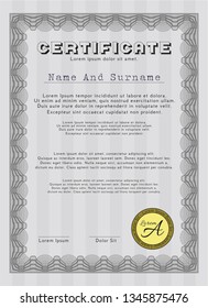 Grey Certificate diploma or award template. With background. Money Pattern design. Customizable, Easy to edit and change colors. 