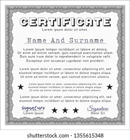 Grey Certificate diploma or award template. Excellent design. With complex background. Vector illustration. 