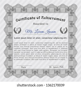 Grey Certificate diploma or award template. Perfect design. Vector illustration. With complex background. 