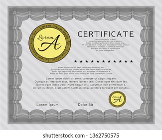 Grey Certificate diploma or award template. Easy to print. Customizable, Easy to edit and change colors. Good design. 