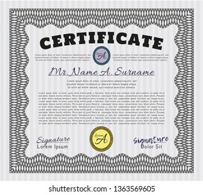 Grey Certificate diploma or award template. Easy to print. Vector illustration. Money Pattern design. 