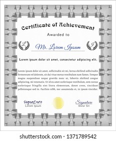 Grey Certificate diploma or award template. With background. Excellent design. Detailed. 