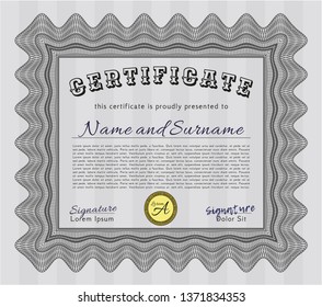 Grey Certificate diploma or award template. With great quality guilloche pattern. Money Pattern design. Detailed. 