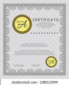 Grey Certificate diploma or award template. Complex background. Detailed. Lovely design. 