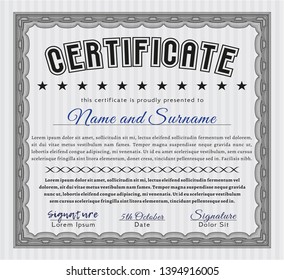 Grey Certificate diploma or award template. Retro design. Vector illustration. With complex background. 