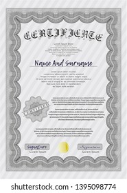 Grey Certificate diploma or award template. Detailed. Easy to print. Elegant design. 