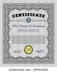 Grey Certificate diploma or award template. Customizable, Easy to edit and change colors. With background. Money Pattern. 